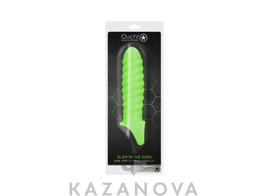 Насадка увеличивающая Ouch Glow ребристая светящаяся зеленая