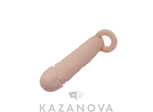 Насадка увеличивающая SexExpert с кольцом на мошонку телесная 16 см